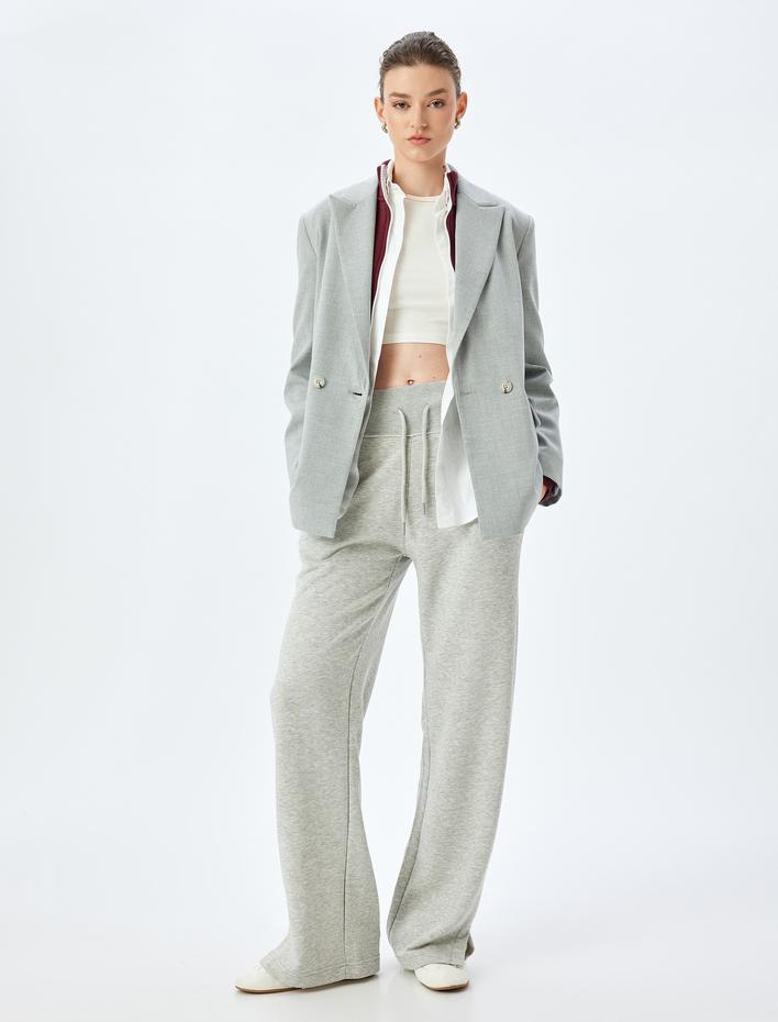  Bol Paça Beli Bağcıklı Cepli Yırtmaç Detaylı Yüksek Bel Kalın Eşofman Altı