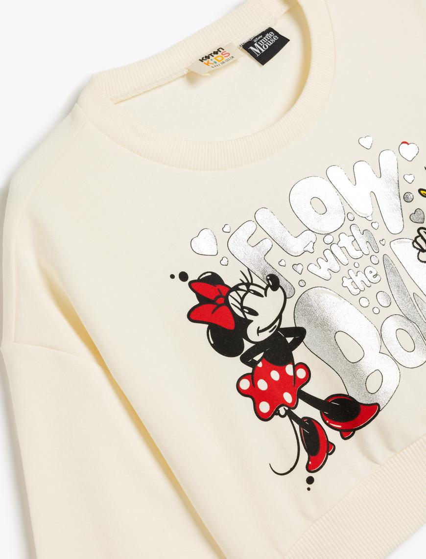  Kız Çocuk Minnie Mouse Sweatshirt Lisanslı Uzun Kollu Bisiklet Yaka Şardonlu