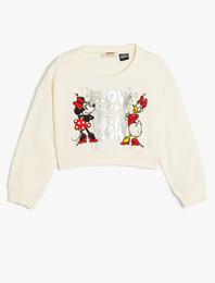 Minnie Mouse Sweatshirt Lisanslı Uzun Kollu Bisiklet Yaka Şardonlu