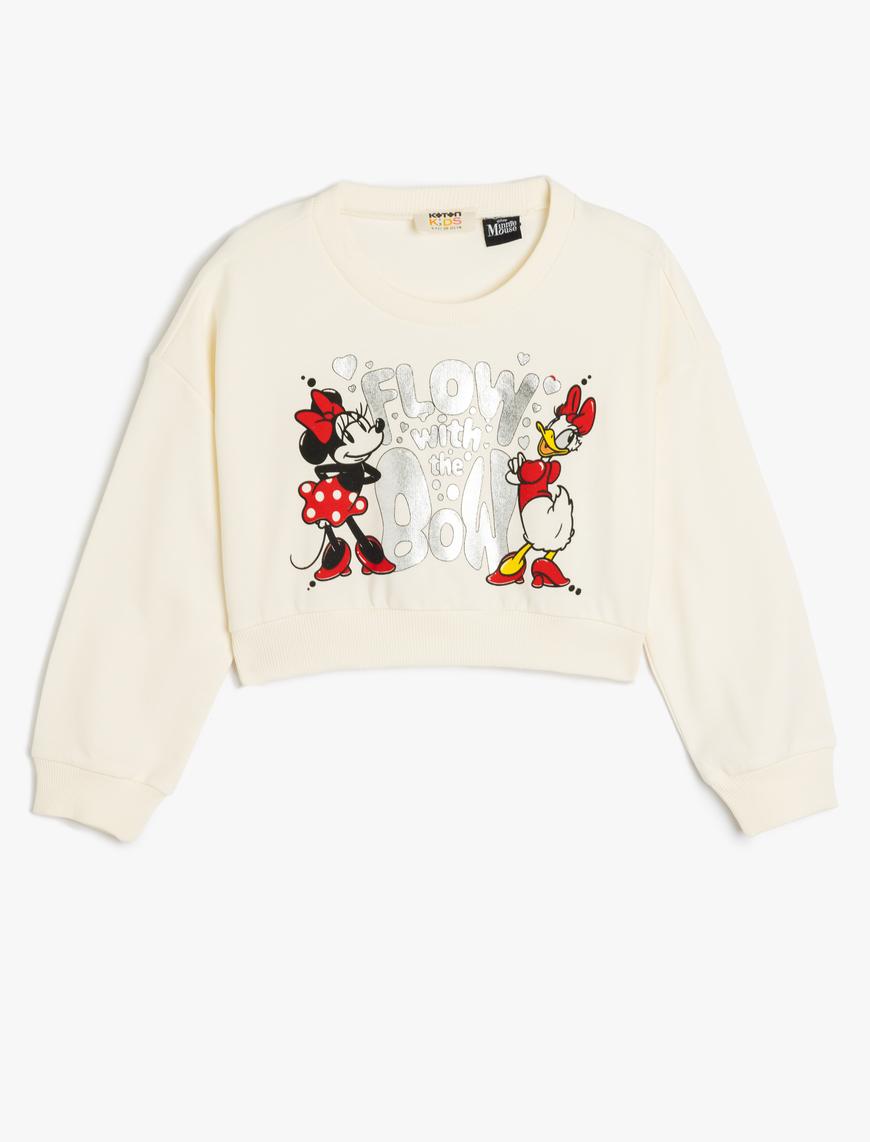  Kız Çocuk Minnie Mouse Sweatshirt Lisanslı Uzun Kollu Bisiklet Yaka Şardonlu