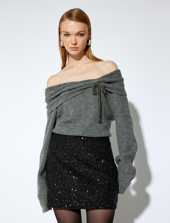  Koton X Melis Ağazat - Slim Fit Pullu Payetli Mini Etek