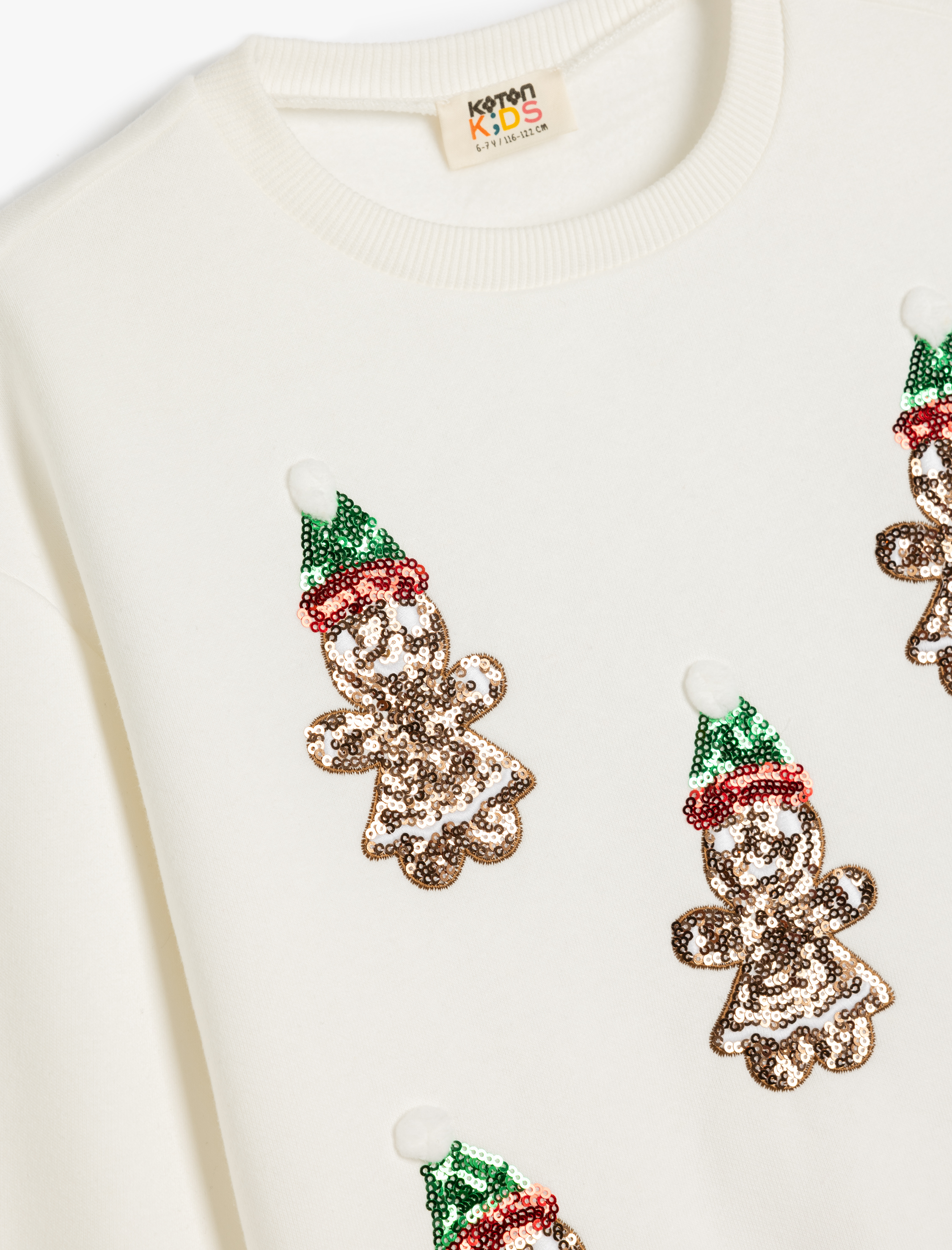  Kız Çocuk Sweatshirt Yılbaşı Temalı Pullu Payetli Kurabiye Adam Baskılı Uzun Kollu Bisiklet Yaka Şardonlu