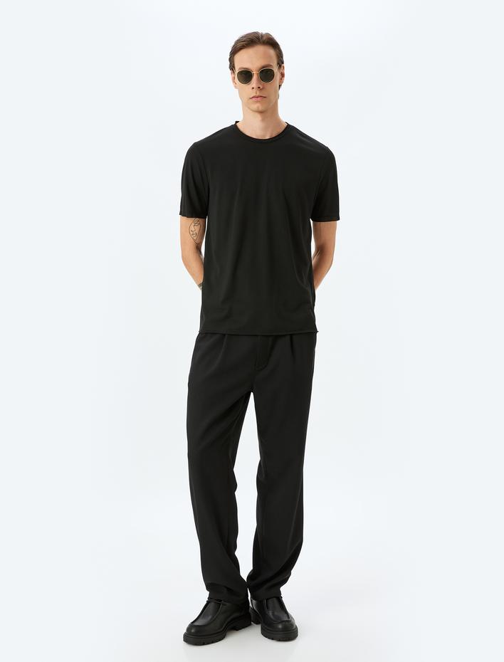  Kısa Kollu Bisiklet Yaka Regular Fit Viskon Karışımlı Basic Tişört