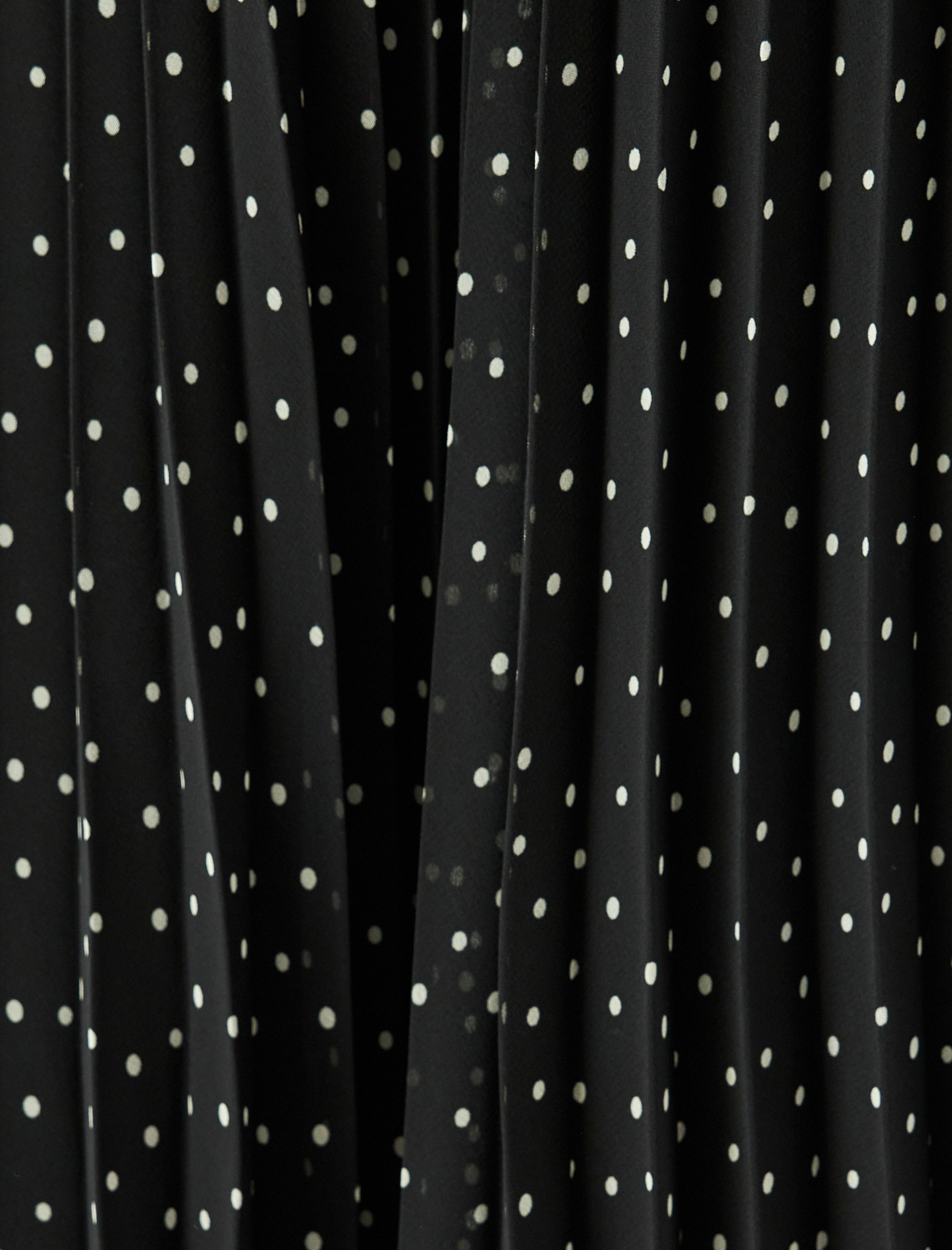   Astarlı Yüksek Bel Puantiyeli Midi Boy Pileli Şifon Etek