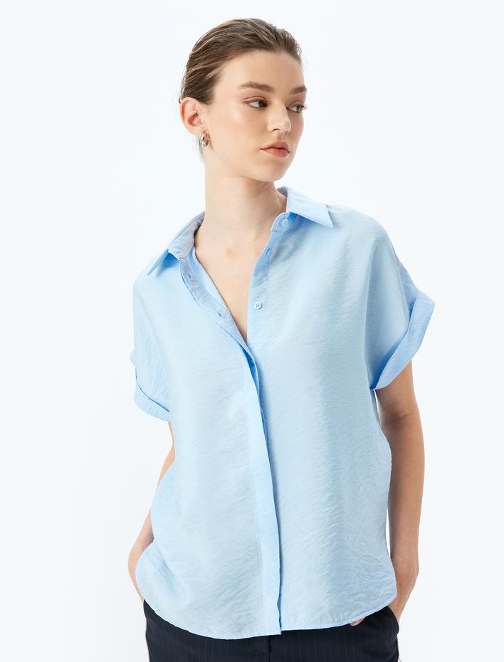  Viskon Kumaş Klasik Yaka Kısa Kollu Gömlek