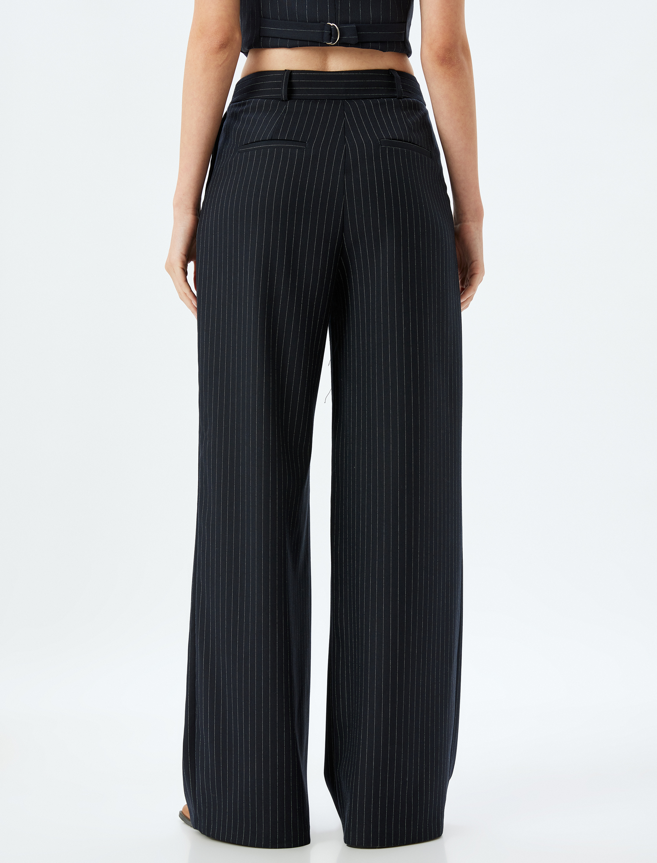 Pile Detaylı Cepli Yüksek Bel Kumaş Palazzo Pantolon