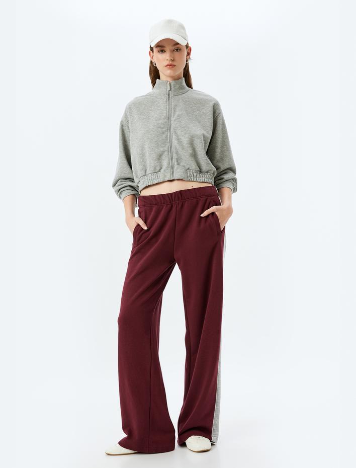  Rahat Kalıp Dik Yaka Crop Fermuarlı Sweatshirt