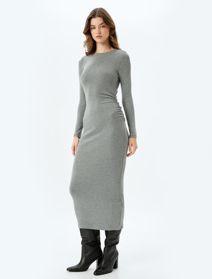  Slim Fit Uzun Kollu Bisiklet Yaka Uzun Kalem Elbise