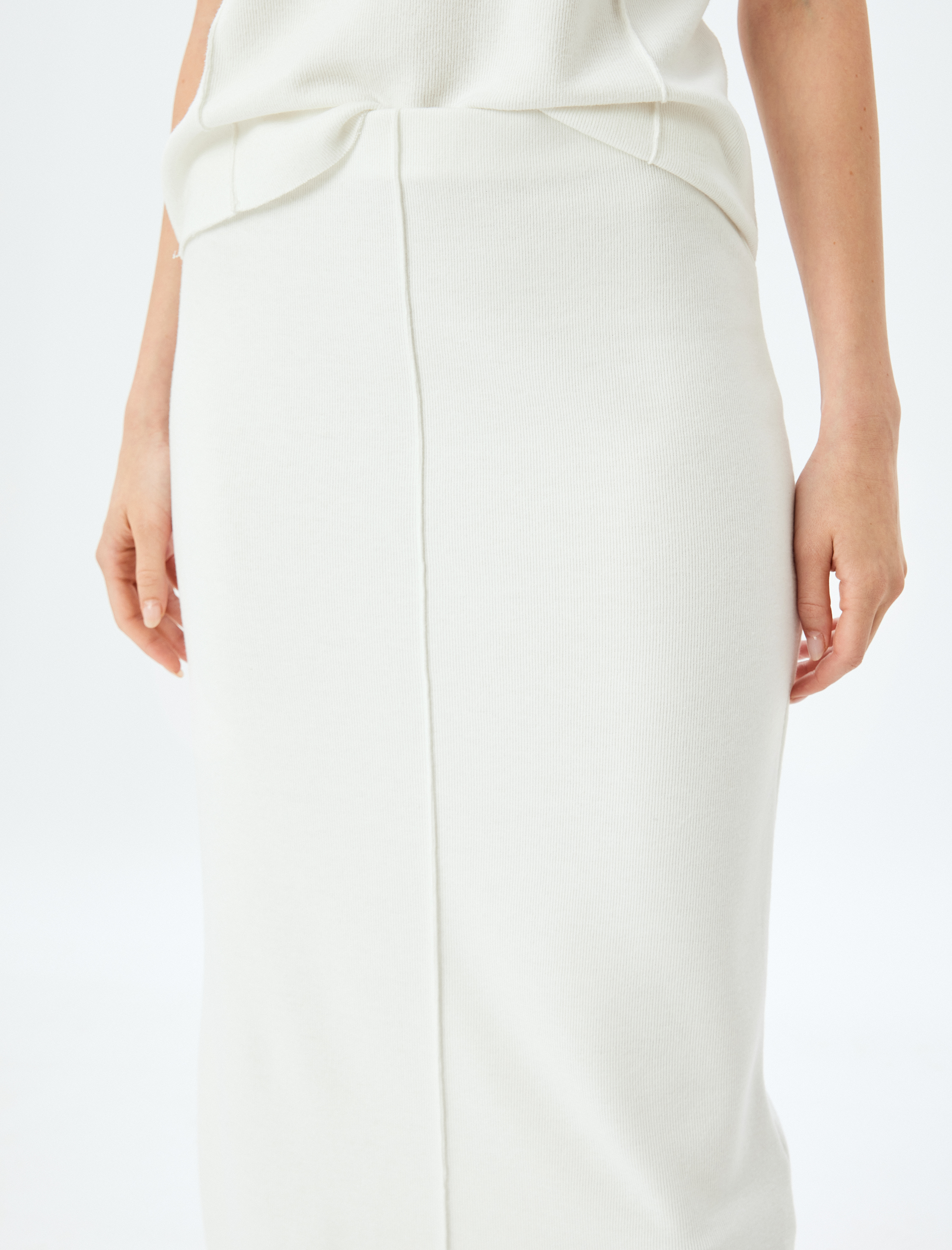   Standart Bel Slim Fit Fitilli Uzun Kalem Etek