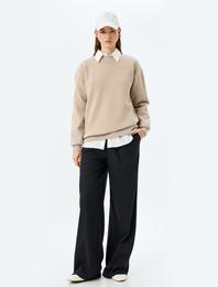 Üç İplik Şardonlu Uzun Kollu Bisiklet Yaka Basic Sweatshirt