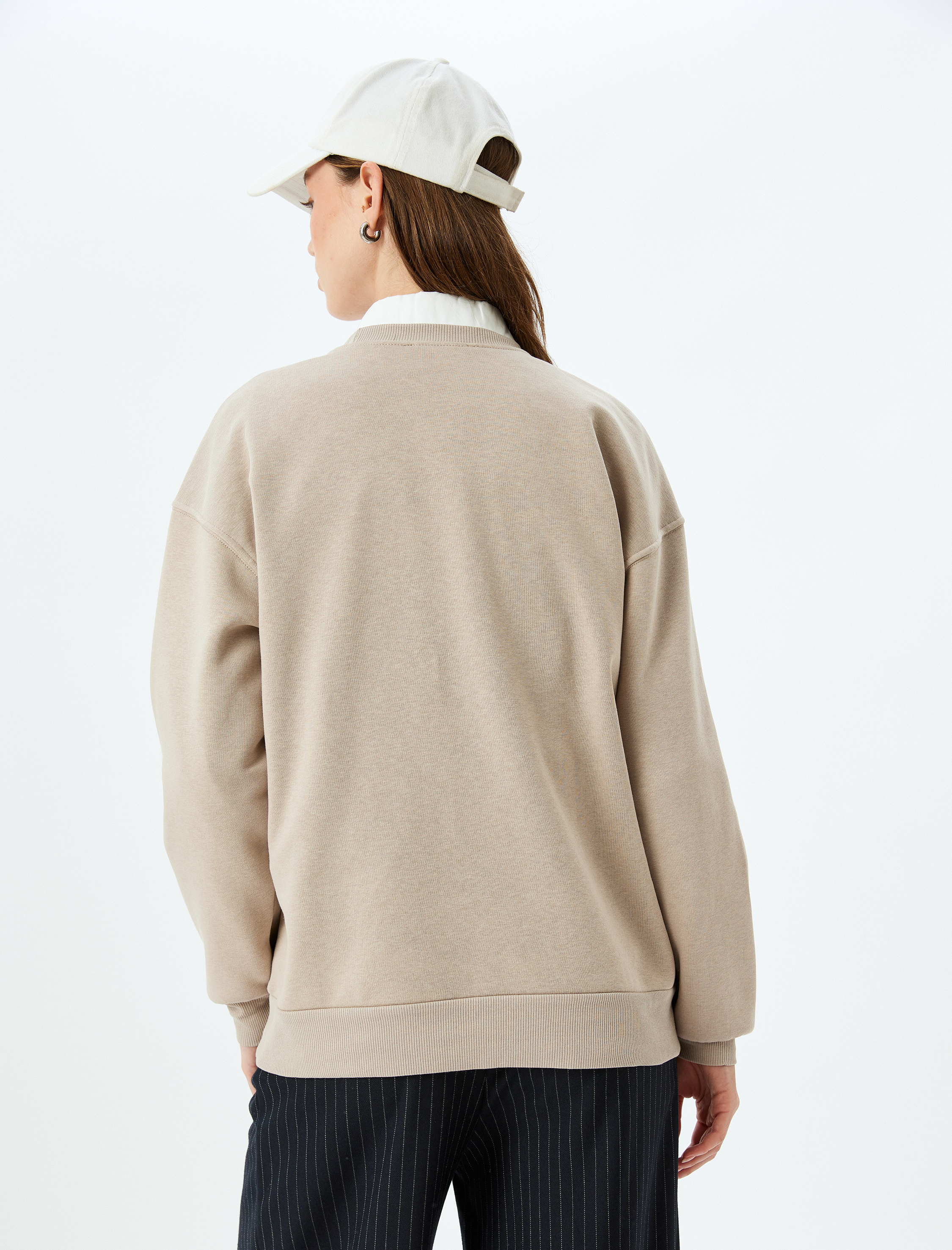   Üç İplik Şardonlu Uzun Kollu Bisiklet Yaka Basic Sweatshirt