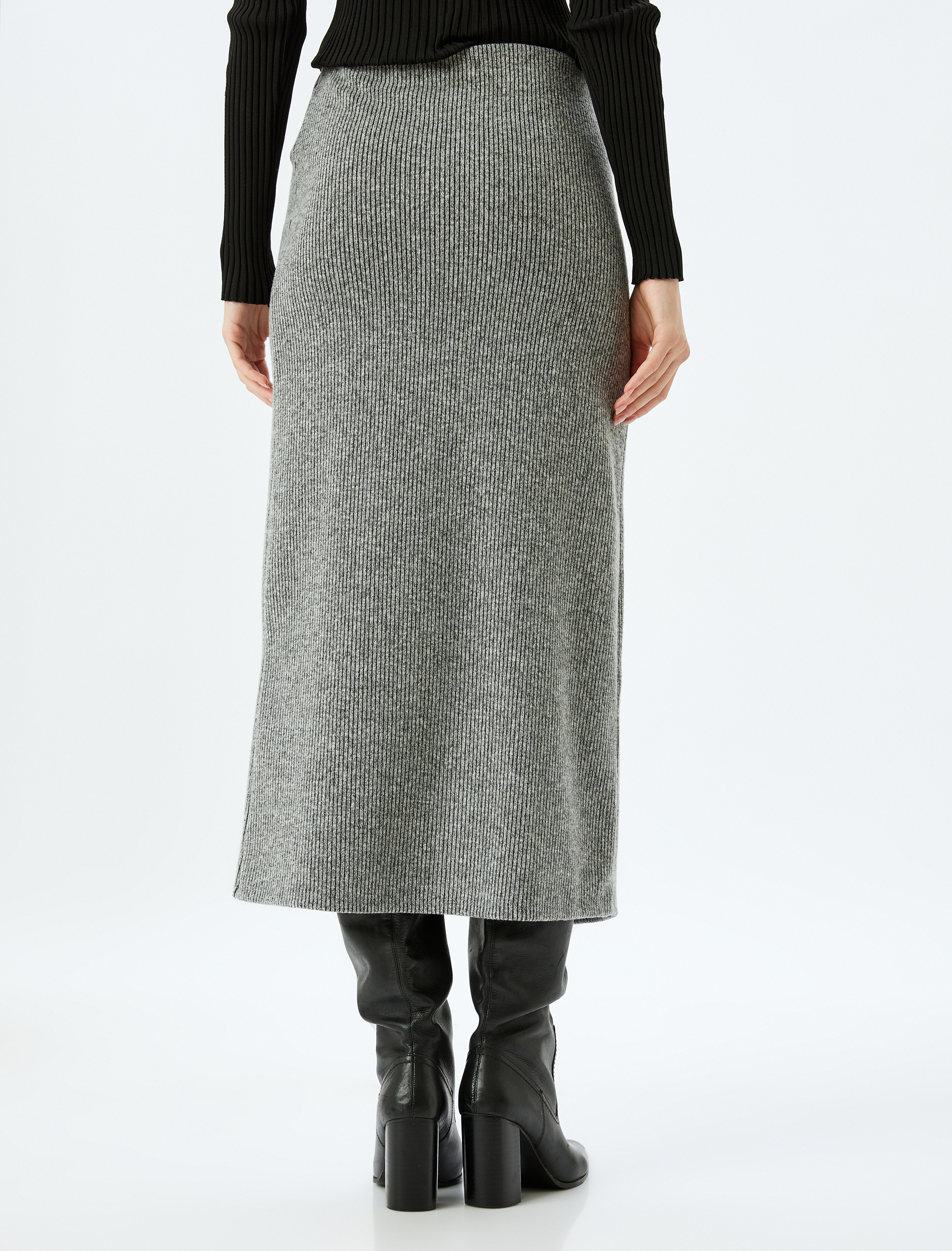 Fitilli Yırtmaçlı Midi Boy Asimetrik Kruvaze Etek