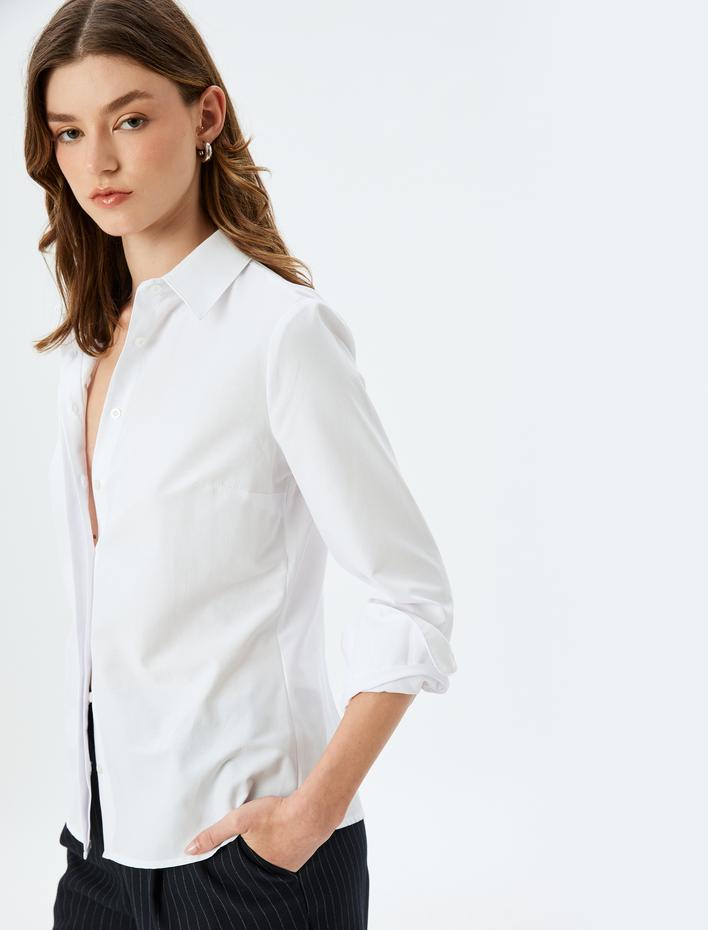  Regular Fit Pamuk Karışımlı Uzun Kollu Klasik Gömlek