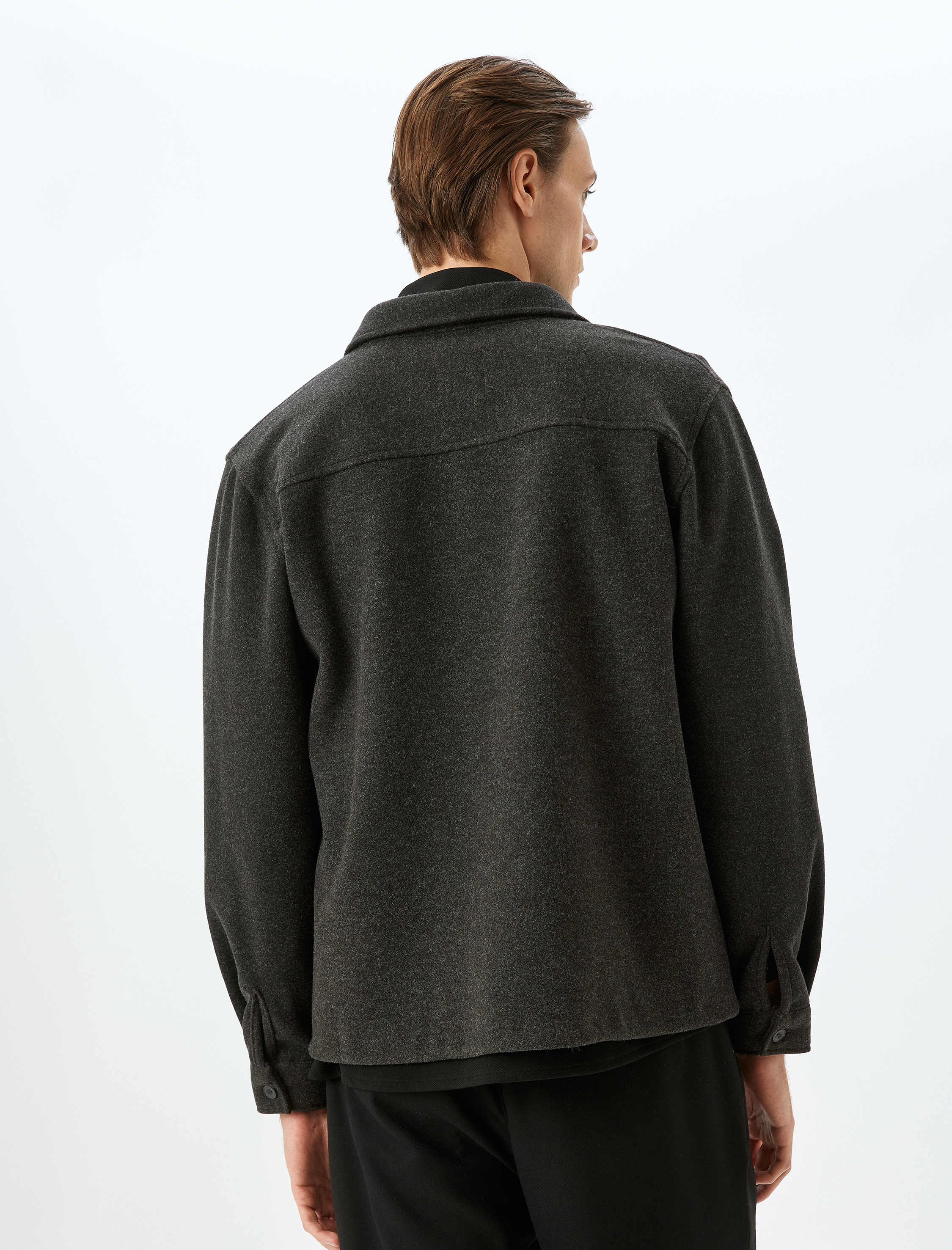   Uzun Kollu Viskon Karışımlı Kapaklı Cep Detaylı Gömlek Ceket