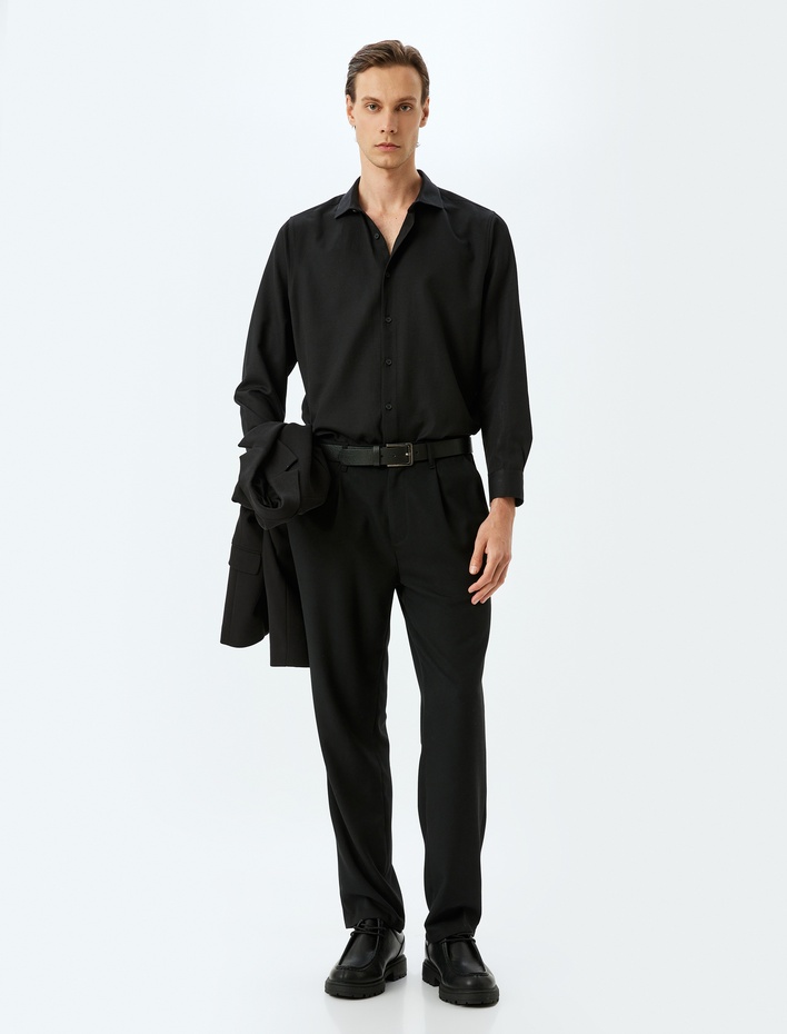  Uzun Kollu Pamuk Karışımlı Yarım İtalyan Yaka Regular Fit Gömlek