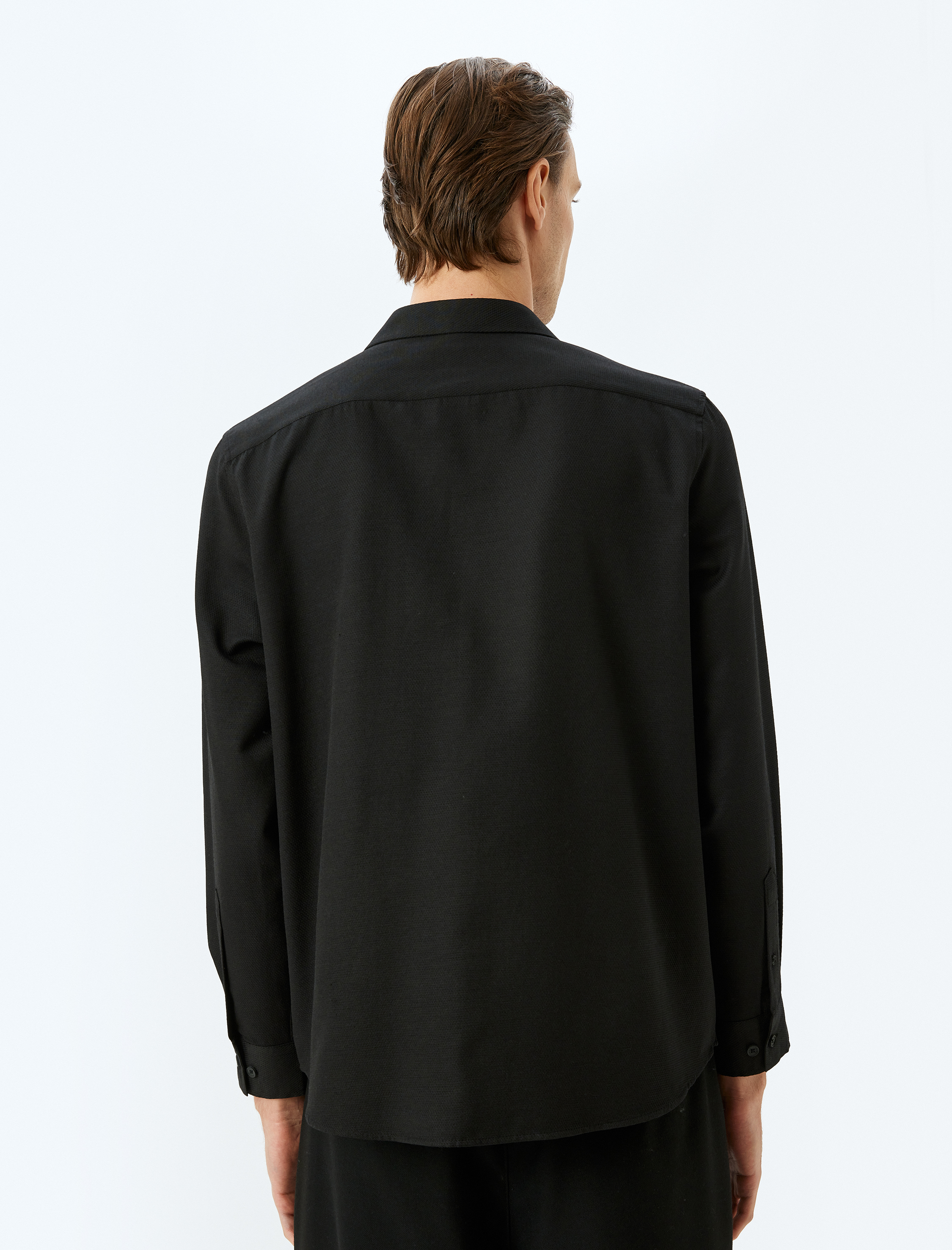   Uzun Kollu Pamuk Karışımlı Yarım İtalyan Yaka Regular Fit Gömlek