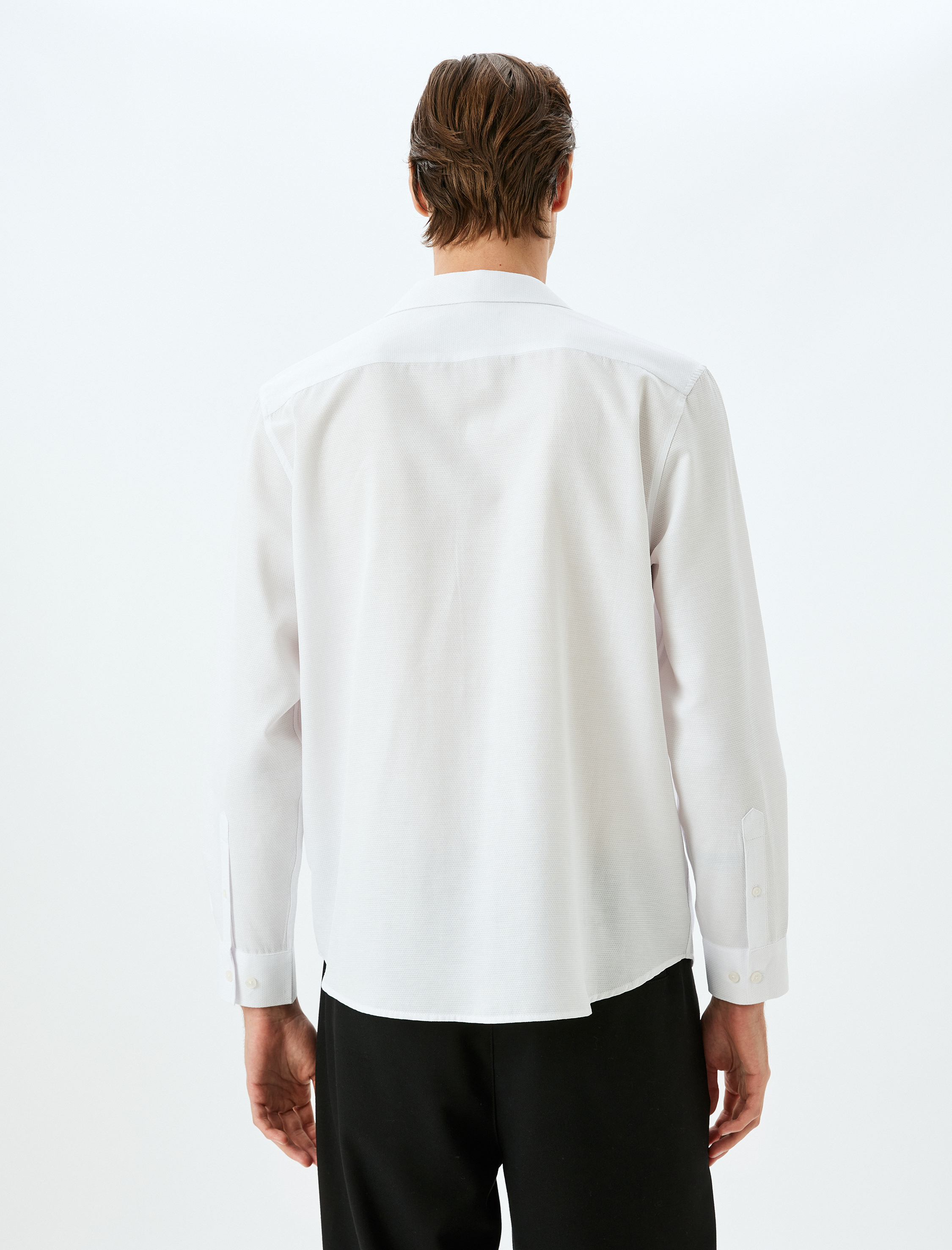   Uzun Kollu Pamuk Karışımlı Yarım İtalyan Yaka Regular Fit Gömlek