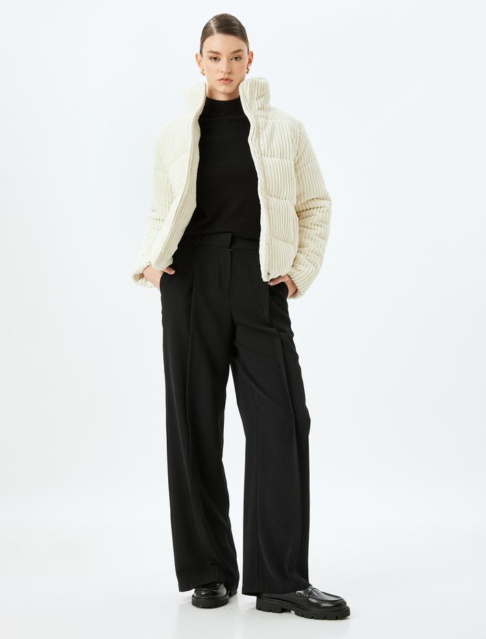  Cepli Fermuarlı Dik Yaka Kalın Fitilli Bomber Kadife Ceket