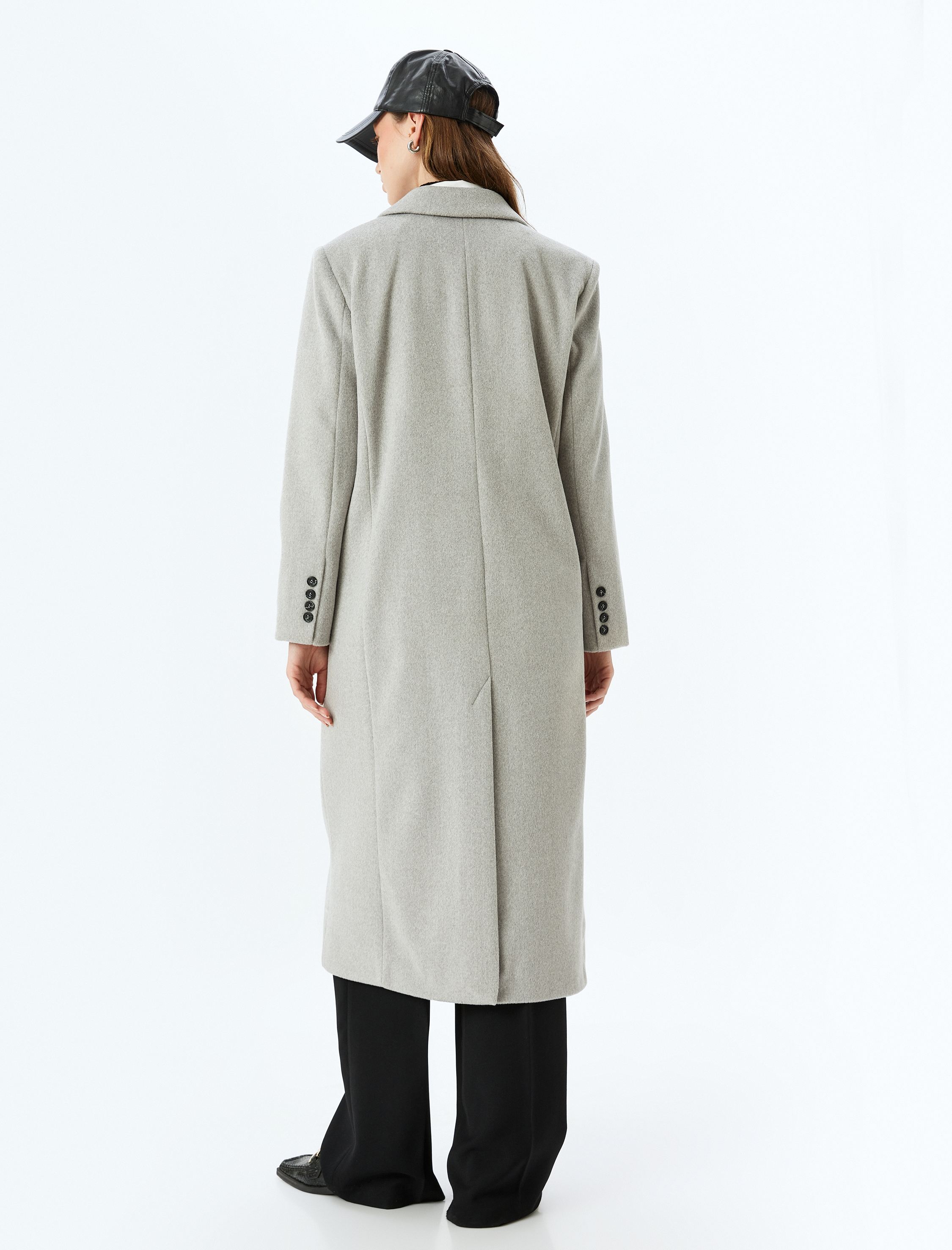   Düğmeli Kruvaze Ekstra Uzun Kaşe Kaban