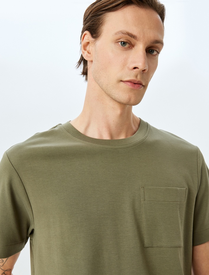  Bisiklet Yaka Regular Fit Kısa Kollu Cepli Pamuklu Basic Tişört