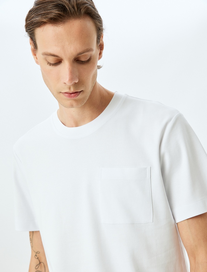  Bisiklet Yaka Regular Fit Kısa Kollu Cepli Pamuklu Basic Tişört
