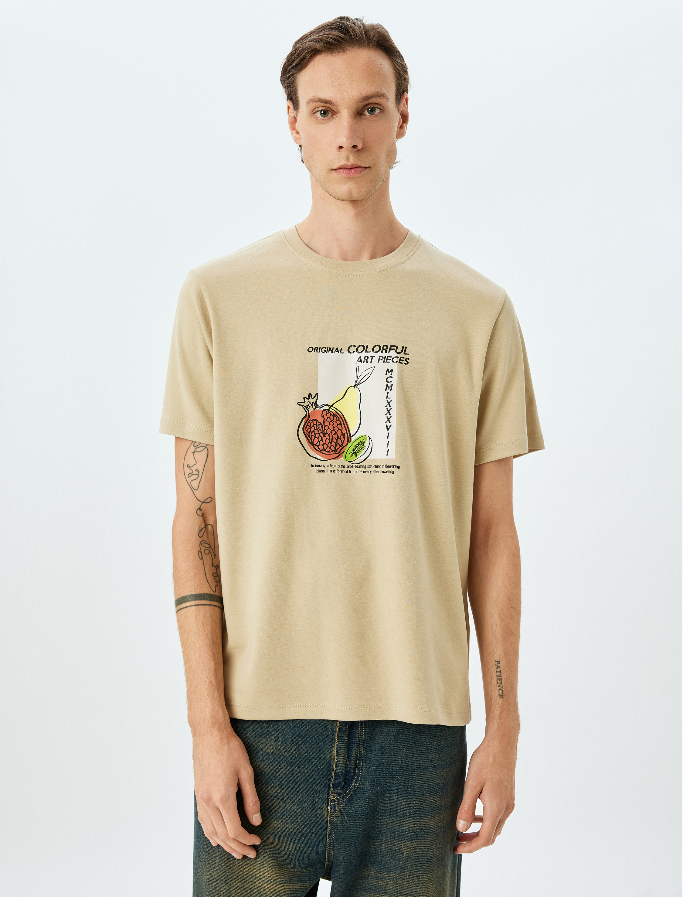   Bisiklet Yaka Pamuklu Regular Fit Tok Kumaş Kısa Kollu Baskılı Tişört