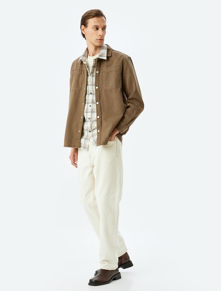  Cep Detaylı Düğmeli Pamuklu Regular Fit Uzun Kollu Gömlek Ceket