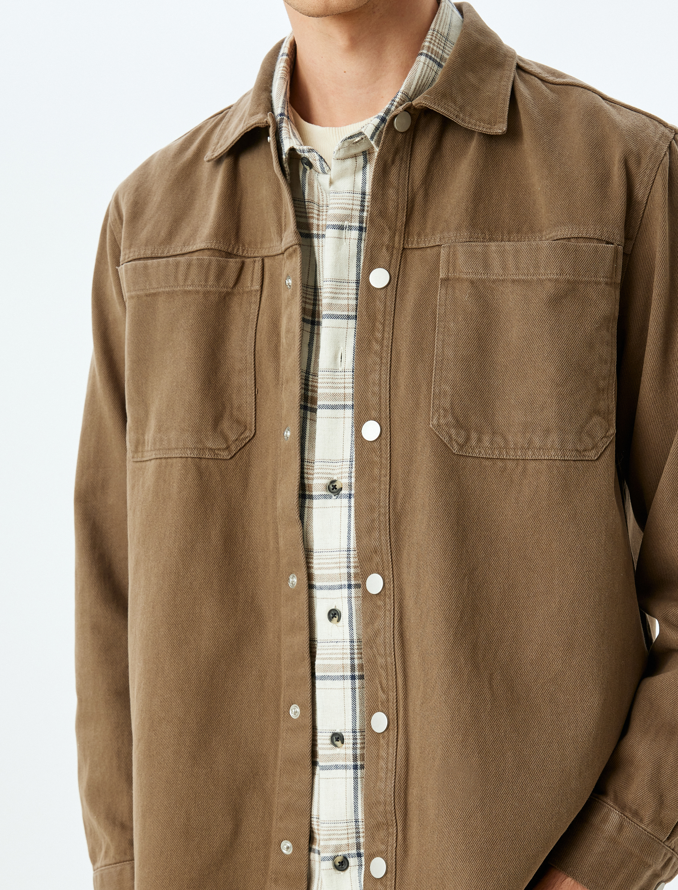   Cep Detaylı Düğmeli Pamuklu Regular Fit Uzun Kollu Gömlek Ceket