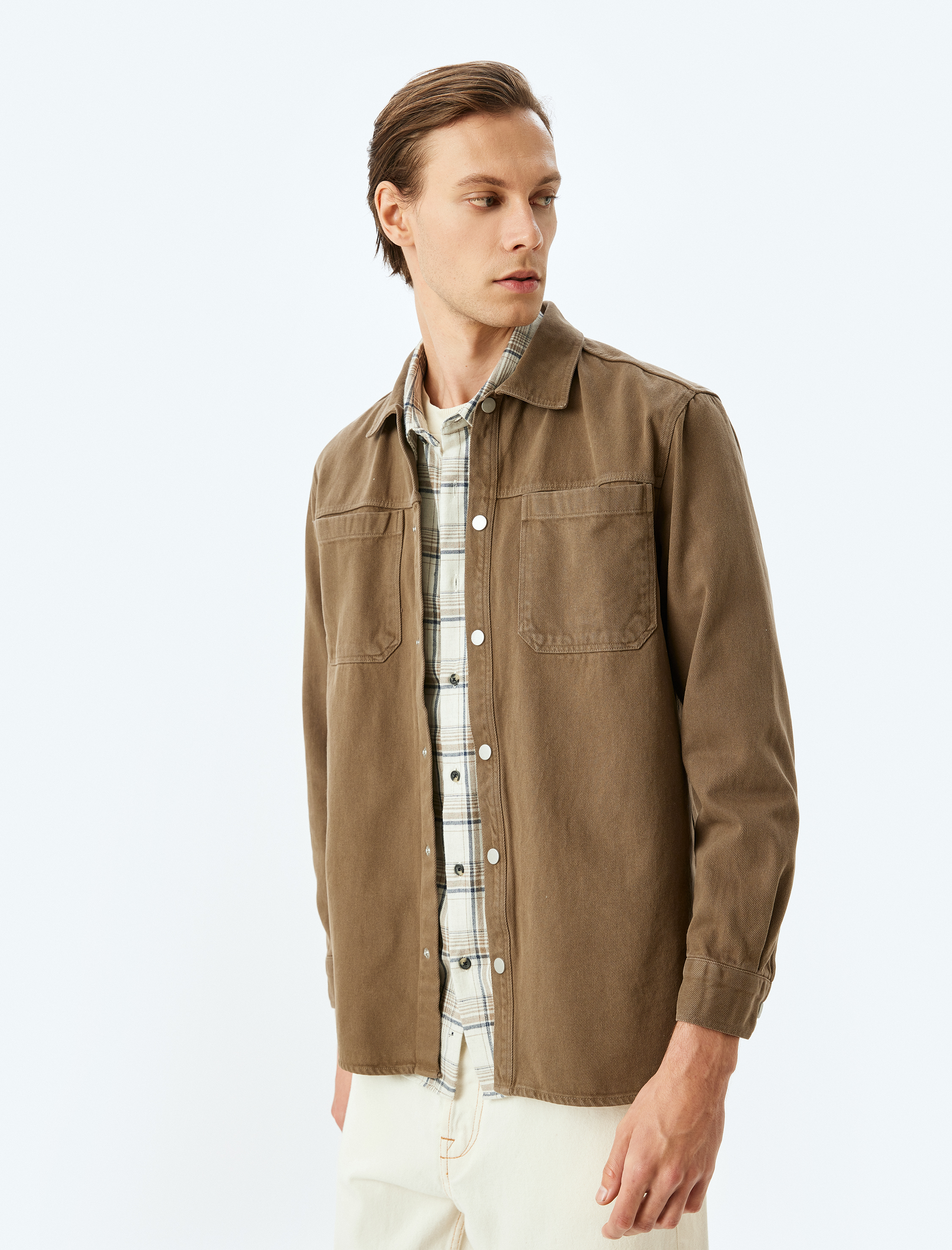   Cep Detaylı Düğmeli Pamuklu Regular Fit Uzun Kollu Gömlek Ceket