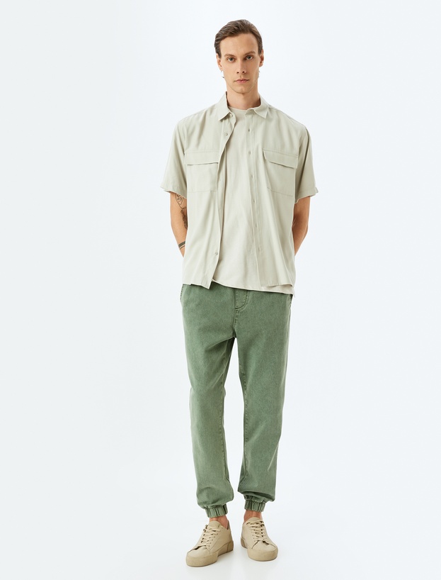 Beli Bağcıklı Pamuklu Cepli Oversize Jogger Kot Pantolon_0