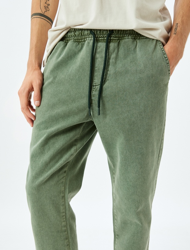 Beli Bağcıklı Pamuklu Cepli Oversize Jogger Kot Pantolon_4