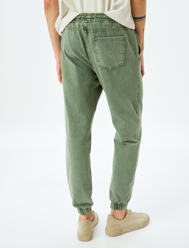 Beli Bağcıklı Pamuklu Cepli Oversize Jogger Kot Pantolon_3