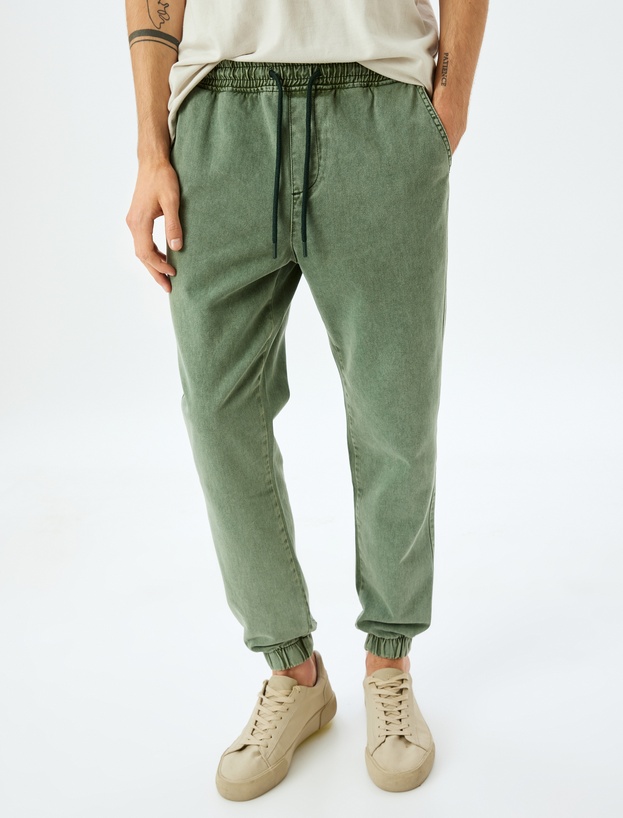 Beli Bağcıklı Pamuklu Cepli Oversize Jogger Kot Pantolon_2