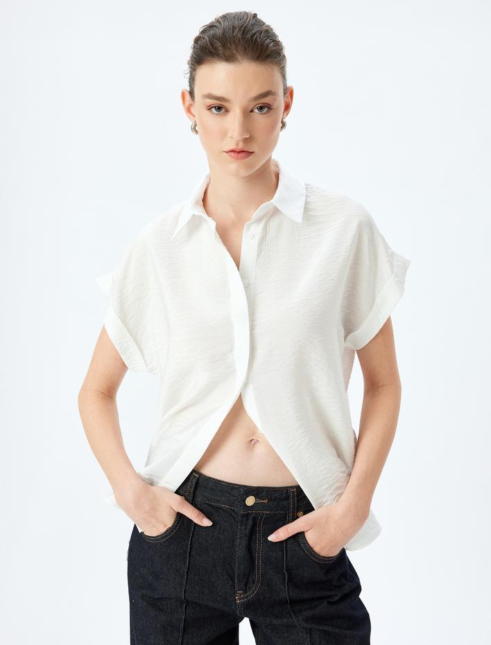  Viskon Kumaş Klasik Yaka Kısa Kollu Gömlek