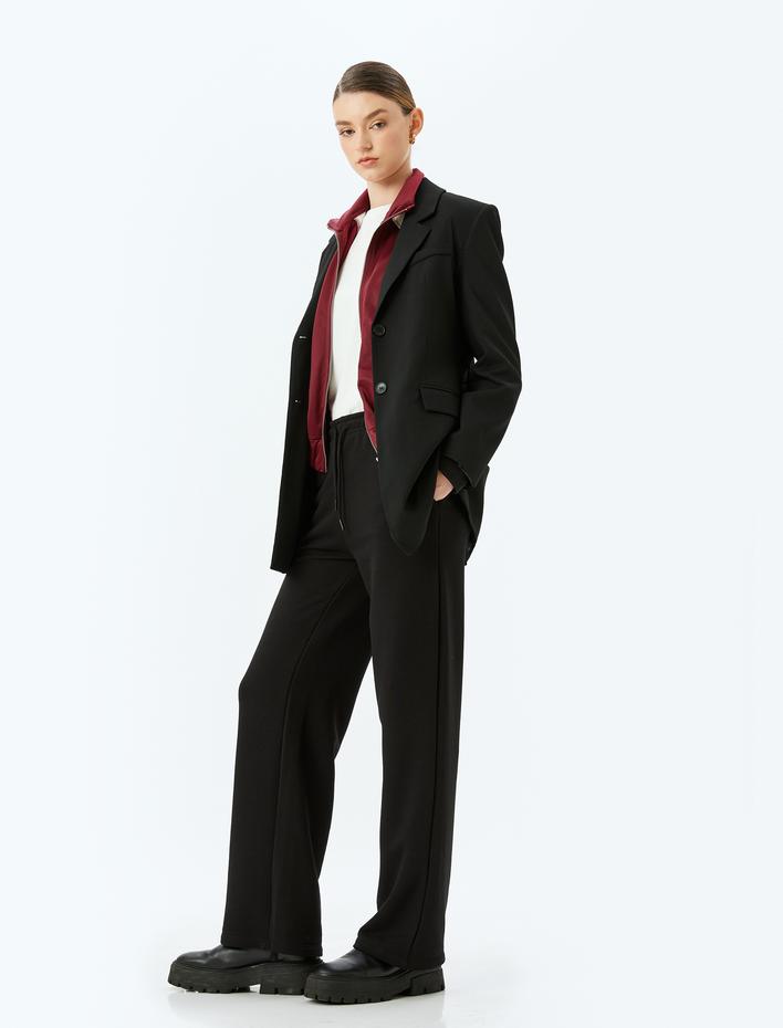  Cepli Beli Bağlamalı Üç İplik Eşofman Pantolon