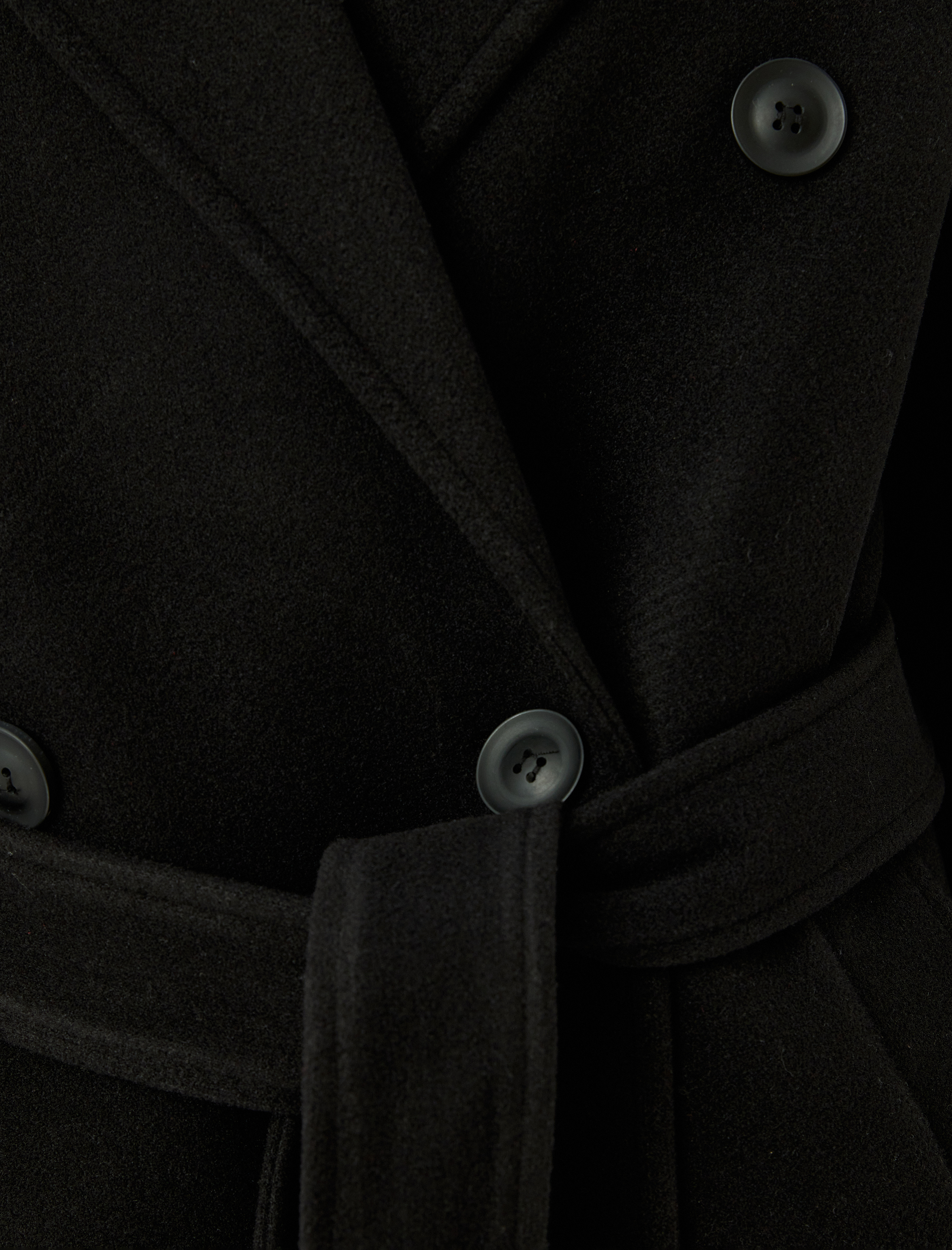   Cepli Düğmeli Kuşak Detaylı Kruvaze Ekstra Uzun Kaşe Kaban