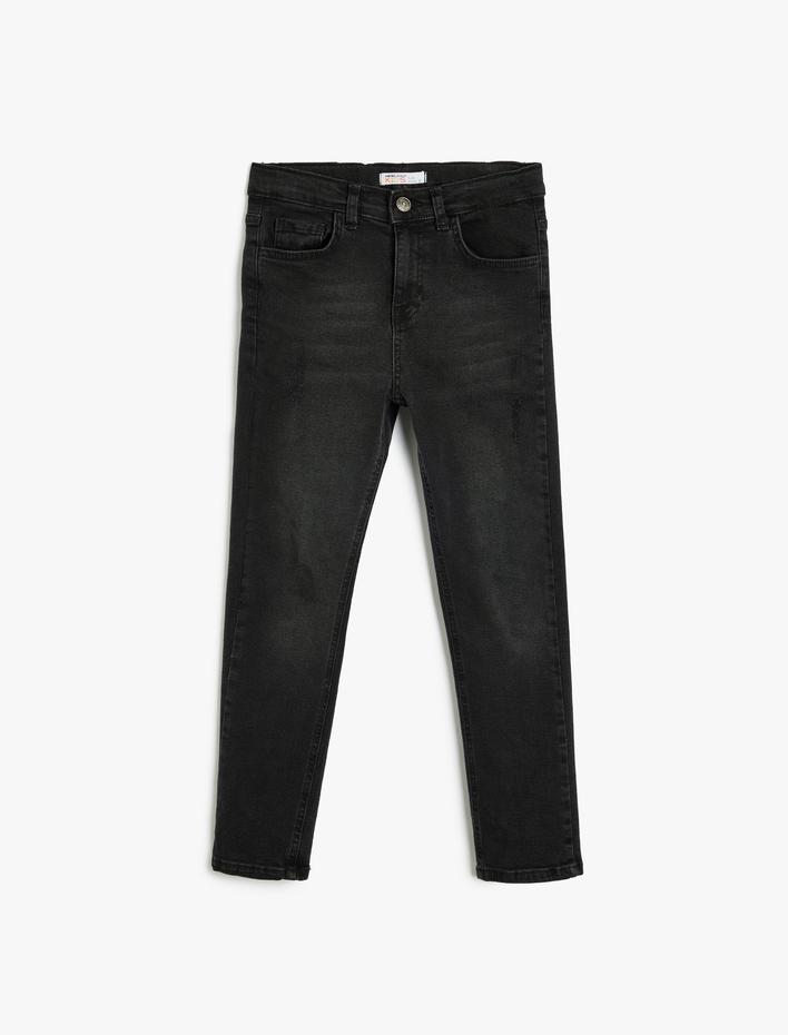 Erkek Çocuk Kot Pantolon Ayarlanabilir Lastikli Pamuklu - Slim Jean