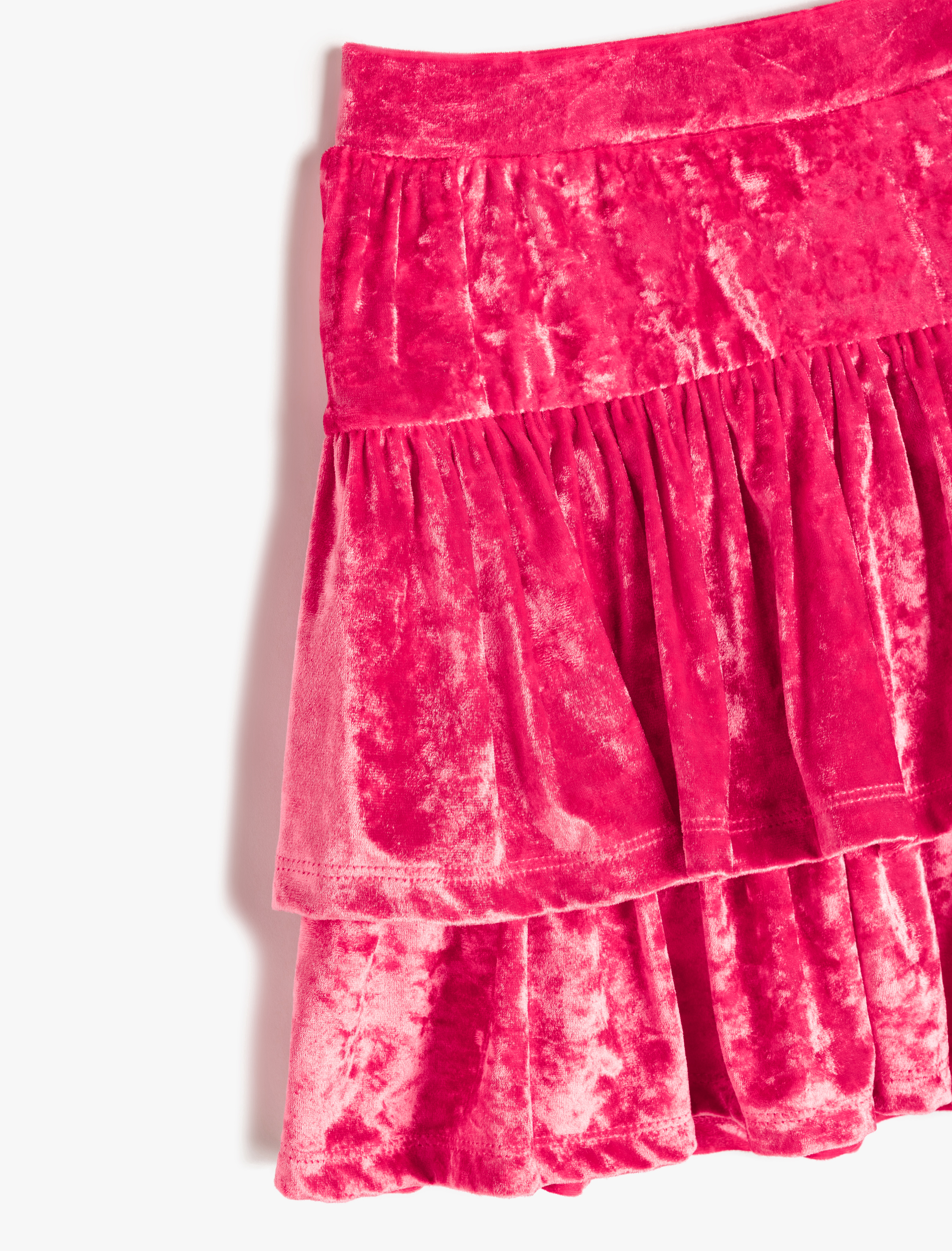 Kız Çocuk Beli Lastikli Fırfırlı Katlı Kadife Etek