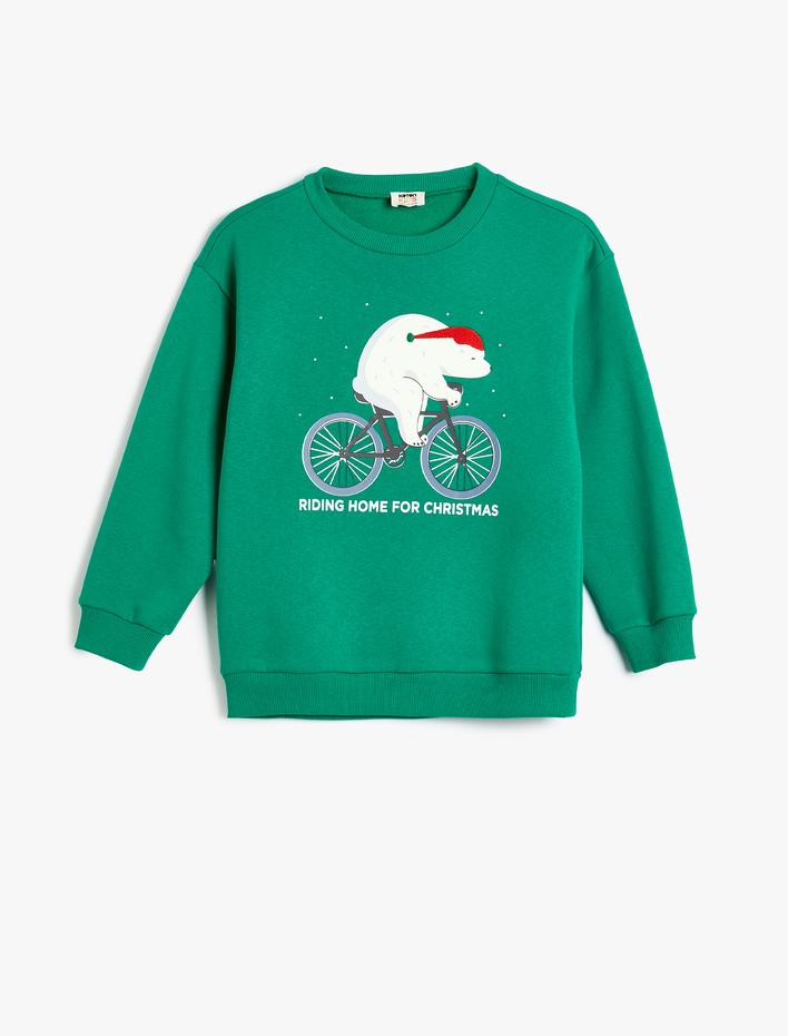 Erkek Çocuk Uzun Kollu Bisiklet Yaka Yılbaşı Temalı Şardonlu Sweatshirt