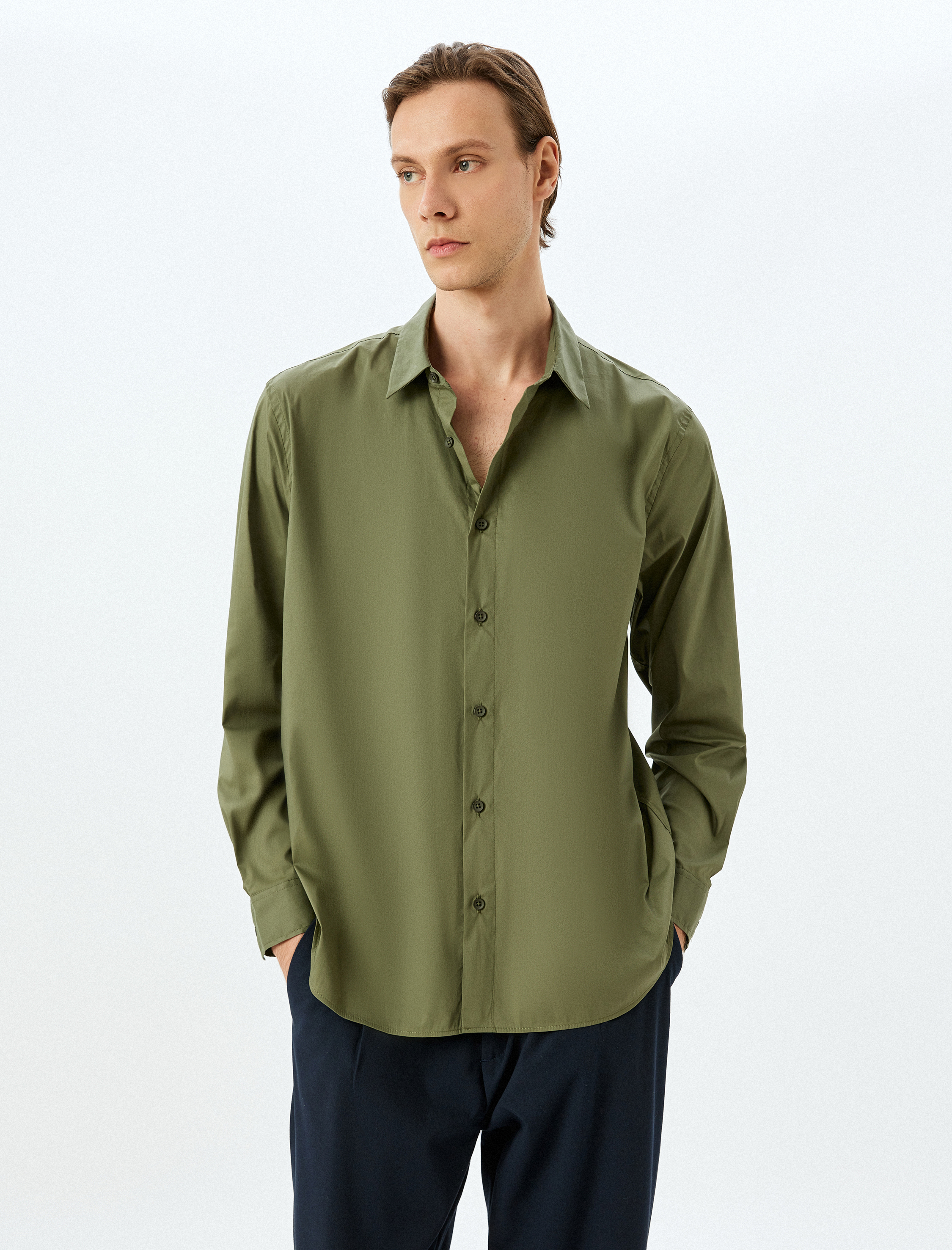   Uzun Kollu Regular Fit Pamuklu Basic Gömlek