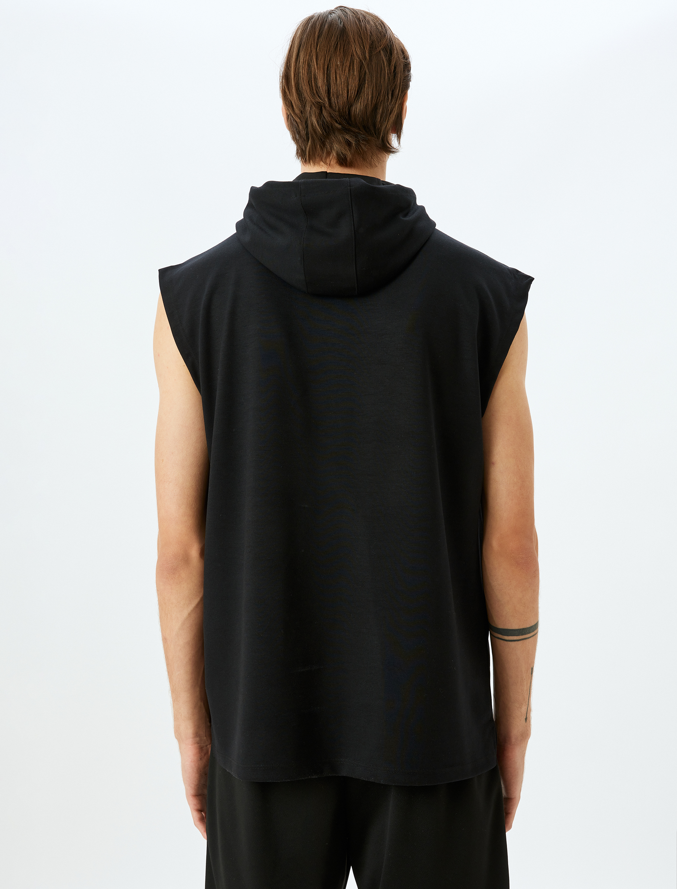   Oversize Kapşonlu Modal Karışımlı Kalın Kumaşlı Kolsuz Spor Sweatshirt