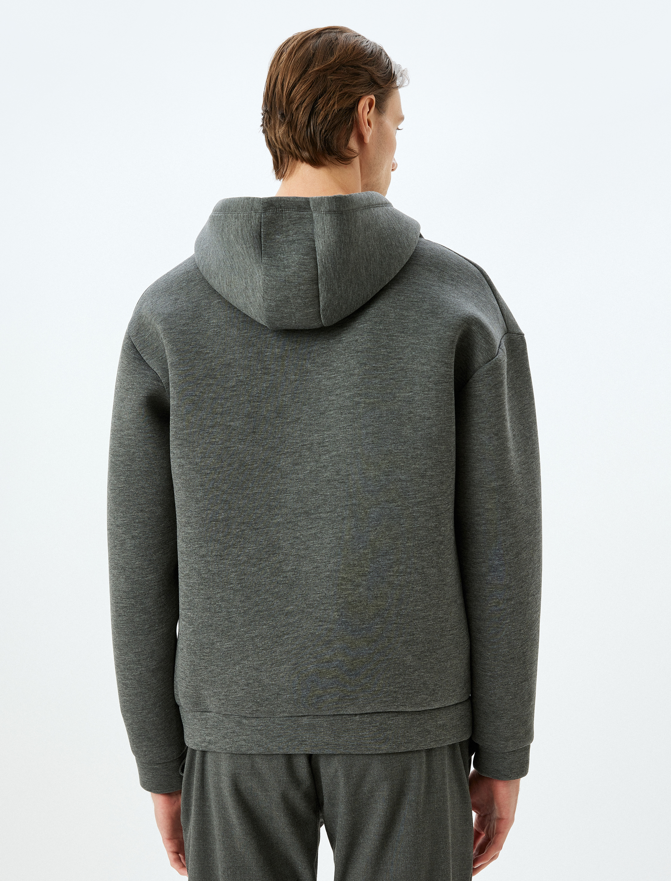   Cep Detaylı Viskon Karışımlı Basic Fermuarlı Kapşonlu Sweatshirt