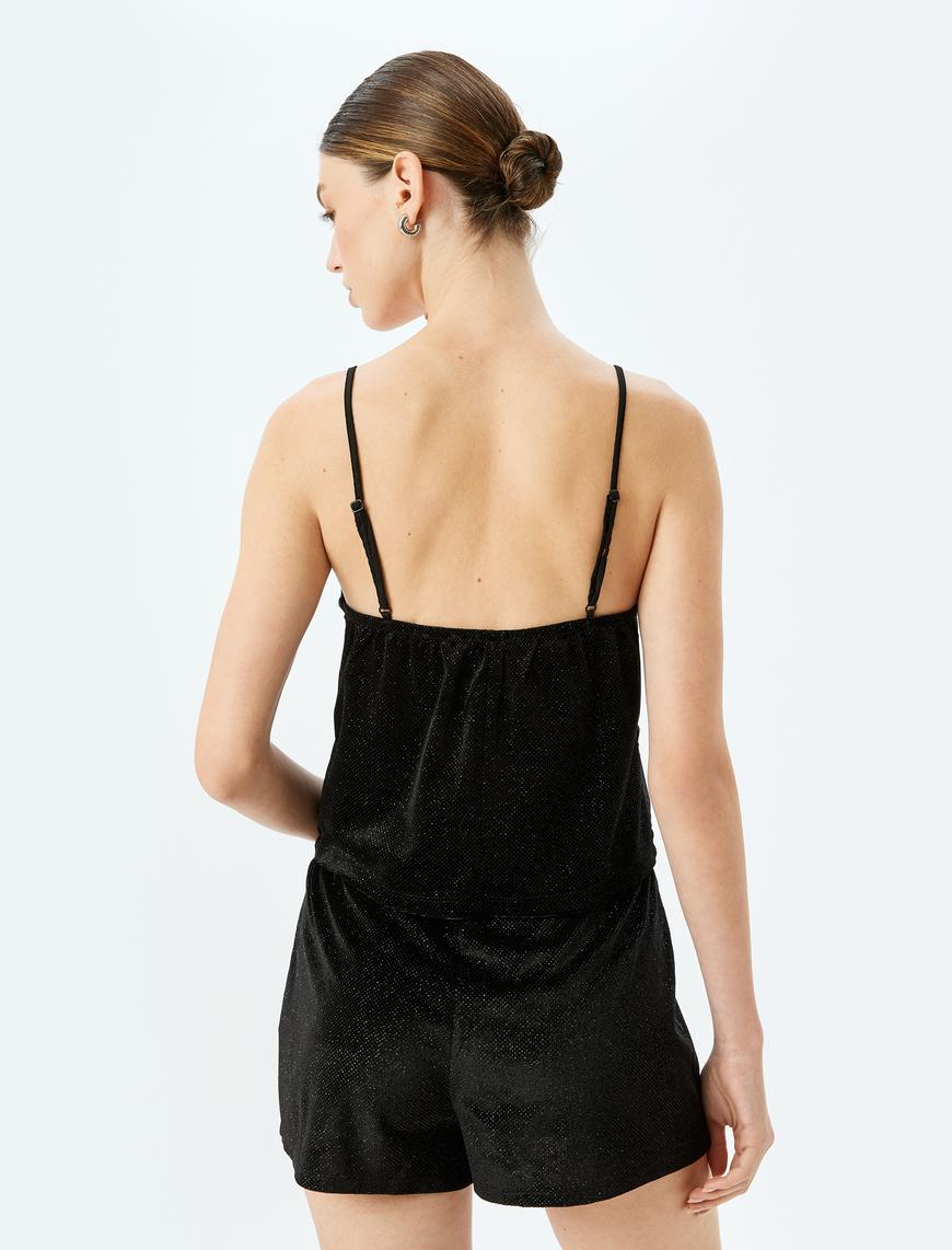   Parıltılı İnce Askılı Pijama Üstü