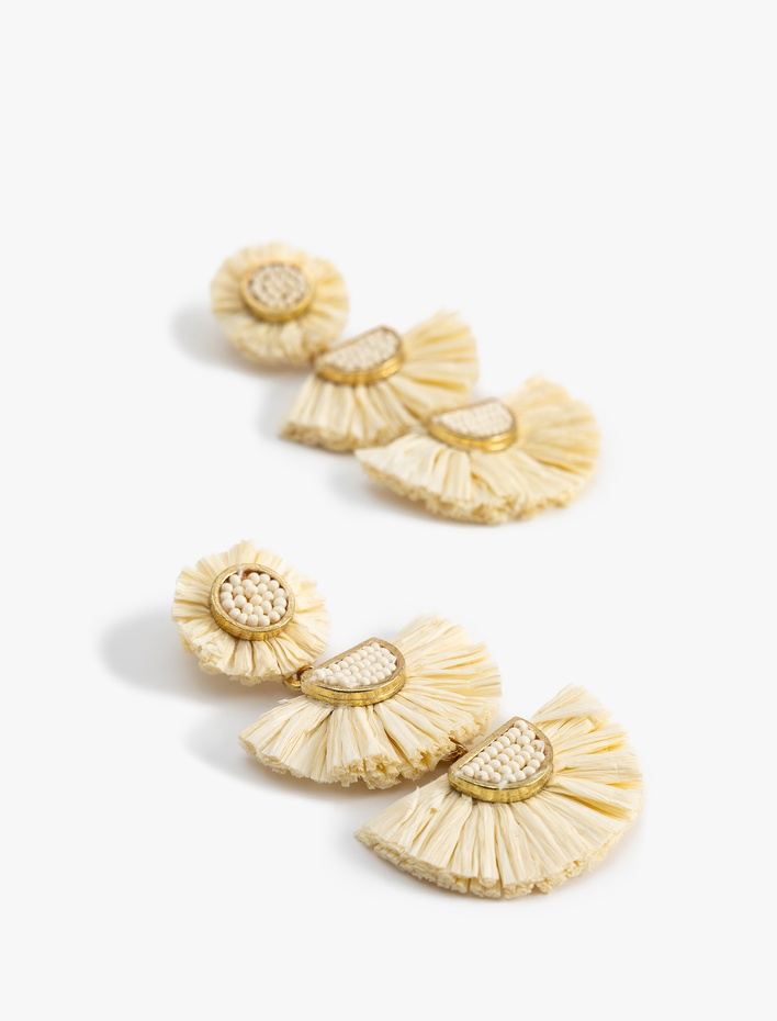 Kadın Geometrik Hasır Küpe Sallantılı - Koton X Melis Ağazat