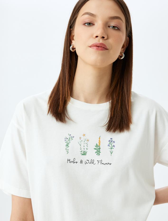  Slogan Baskılı Kısa Kollu Bisiklet Yaka Rahat Kalıp Tişört