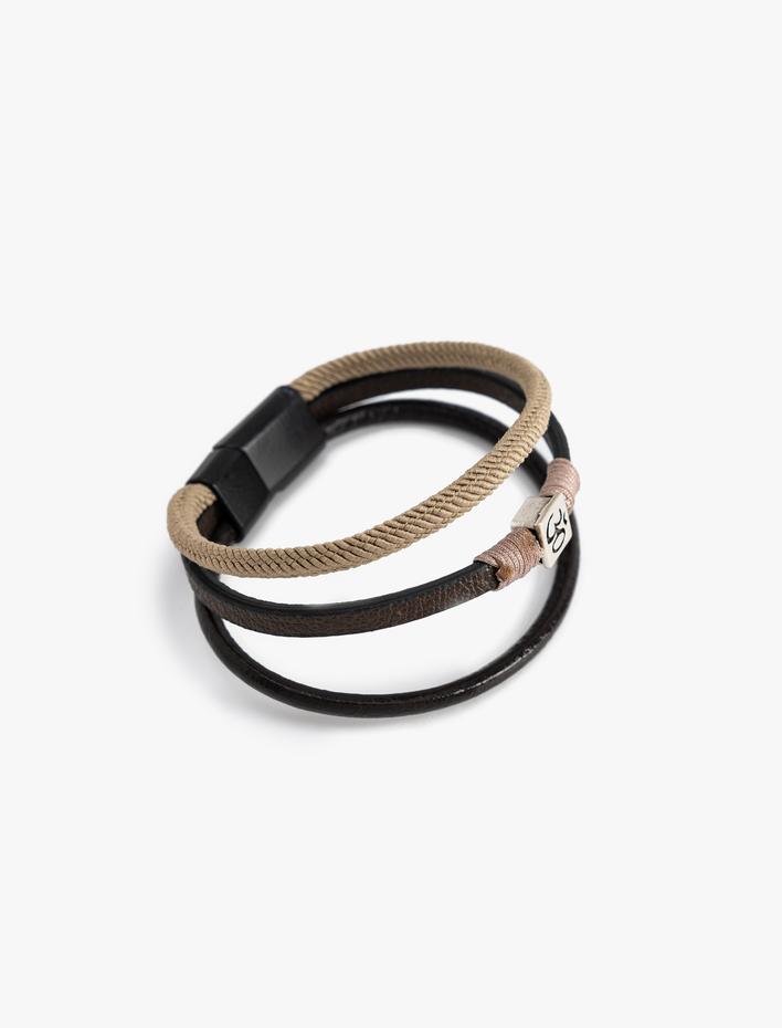 Erkek Metal Charm Detaylı 3 Sıralı Bileklik