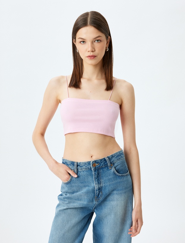Fitilli İp Askılı Slim Fit Crop Kadın Atlet_2