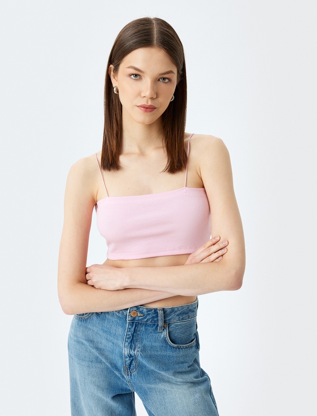 Fitilli İp Askılı Slim Fit Crop Kadın Atlet_0