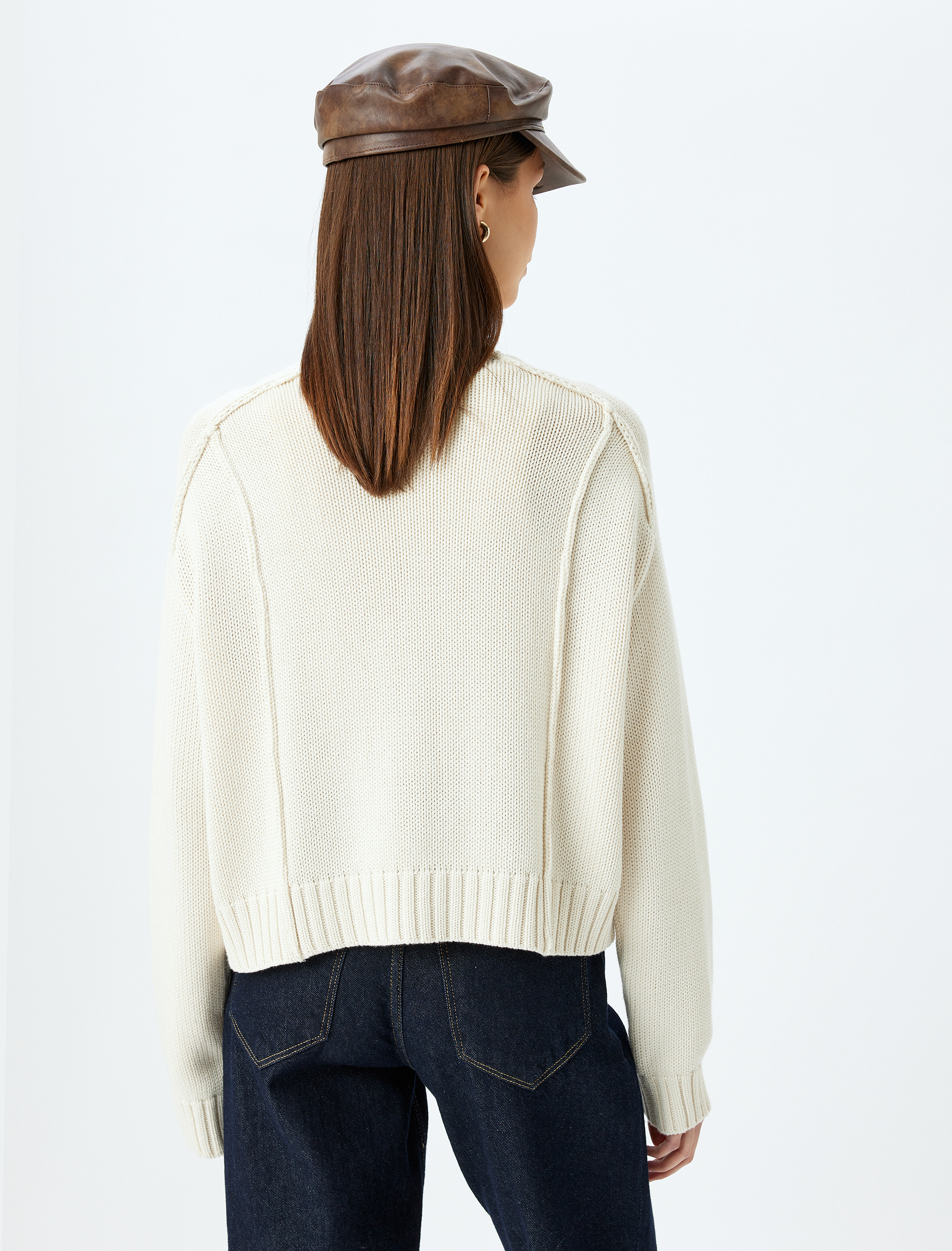   Bisiklet Yaka Nervürlü Uzun Kollu Rahat Kalıp Triko Kazak