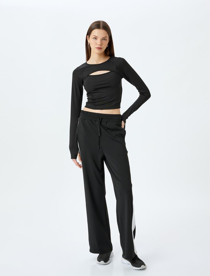  Uzun Kollu Bisiklet Yaka Pencere Detaylı Spor Tişört